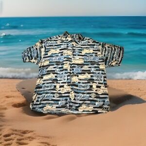 Harley-Davidson Button Front Aloha Shirt 2XL Viscose Blue Motorcycles Hawaii USA
